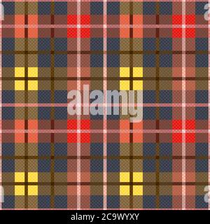 Tartan Scottish muted seamless pattern in muted blue, khaki, yellow, red and orange hues, texture for flannel shirt, plaid, tablecloths, clothes, blan Stock Vector