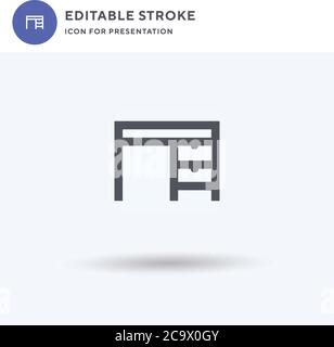 Desk icon vector, filled flat sign, solid pictogram isolated on white, logo illustration. Desk icon for presentation. Stock Vector