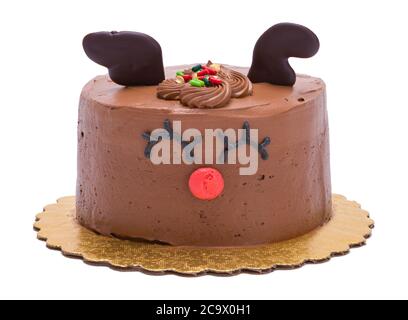 Chocolate Reindeer Cake Isolated on White Background. Stock Photo
