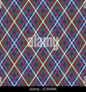Detailed Rhomb seamless illustration pattern as a tartan plaid mainly in blue and green hues with red lines, texture for flannel shirt, plaid, tablecl Stock Vector