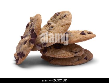 Tipped Pile of Chocolate Chip Cookies Isolated on White. Stock Photo