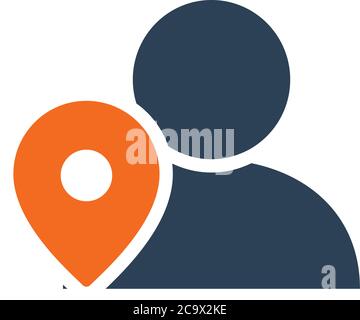 User profile with location mark line icon. Public place navigation, direction Stock Vector