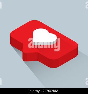 Red bubble heart icon social network like button love notification isometric vector illustration Stock Vector