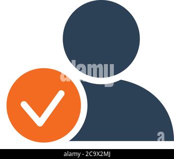 User profile with tick checkmark line icon. System verification, authentication symbol Stock Vector