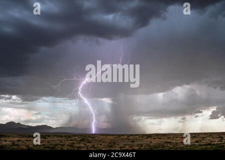 Monsoon season lightning storm over the Chiricahua Mountains near Willcox, Arizona Stock Photo