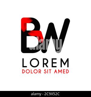 BW Letter black logo with gradient arrow Stock Vector