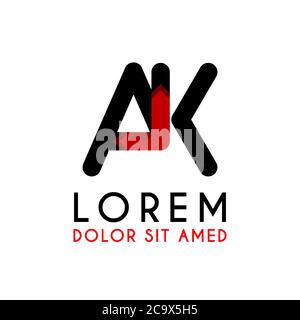 AK Letter black logo with gradient arrow Stock Vector