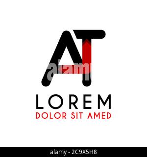 AT Letter black logo with gradient arrow Stock Vector