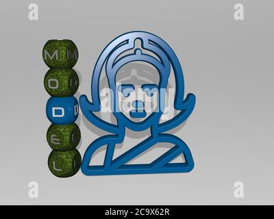 3D illustration of model graphics and text around the icon made by metallic dice letters for the related meanings of the concept and presentations. background and beautiful Stock Photo