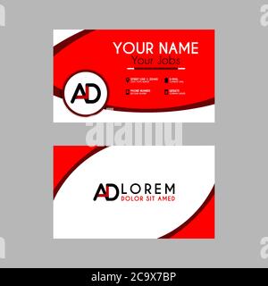 Modern Creative Business Card Template with AD ribbon Letter Logo .DA Logo can be used for identity logos, marketing, companies, advertisements, intro Stock Vector