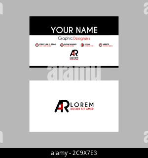 Modern Creative Business Card Template with AR ribbon Letter Logo .RA Logo can be used for identity logos, marketing, companies, advertisements, intro Stock Vector