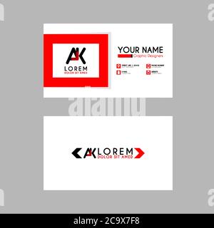 Modern Creative Business Card Template with AK ribbon Letter Logo .KA Logo can be used for identity logos, marketing, companies, advertisements, intro Stock Vector