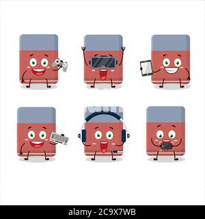 Eraser cartoon character are playing games with various cute emoticons Stock Vector