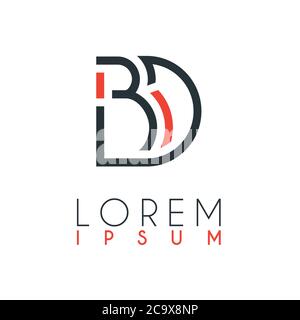 The logo between the letter B and letter D or BD with a certain distance and connected by orange and gray color Stock Vector