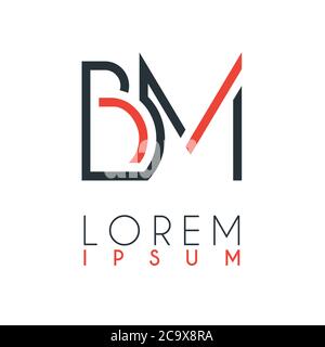 The logo between the letter B and letter M or BM with a certain distance and connected by orange and gray color Stock Vector