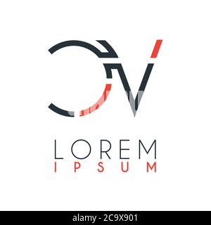 The logo between the letter C and letter V or CV with a certain distance and connected by orange and gray color Stock Vector