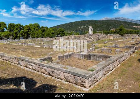 Ruins of ancient temple in Epidavros, Greece in a summer day Stock Photo