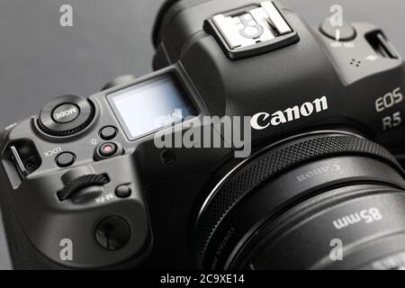 Brand new mirrorless digital camera Canon r5 closeup Stock Photo