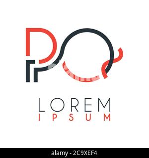 The logo between the letter P and letter Q or PQ with a certain distance and connected by orange and gray color Stock Vector