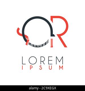 The logo between the letter Q and letter R or QR with a certain distance and connected by orange and gray color Stock Vector