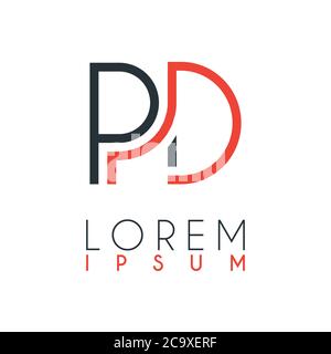 The logo between the letter P and letter D or PD with a certain distance and connected by orange and gray color Stock Vector