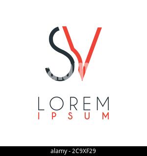 The logo between the letter S and letter V or SV with a certain distance and connected by orange and gray color Stock Vector