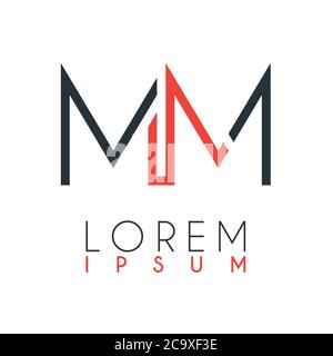 The logo between the letter M and letter M or MM with a certain distance and connected by orange and gray color Stock Vector