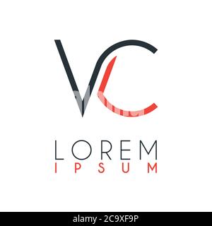 The logo between the letter V and letter C or VC with a certain distance and connected by orange and gray color Stock Vector