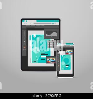 tablet and smartphone screns cross platform application development adaptive user interface responsive web design vector illustration Stock Vector