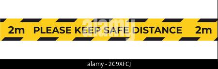 warning yellow tape for social distancing coronavirus pandemic protection measures concept keep 2 meters distance horizontal vector illustration Stock Vector