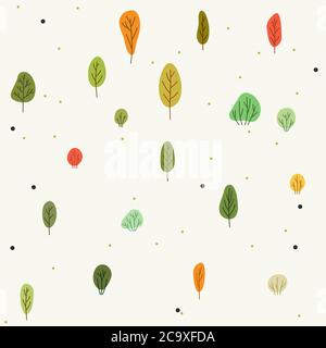 Vector seamless hand drawn pattern with autumn tree or forest scandinavian style Stock Vector