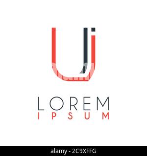 The logo between the letter U and letter I or UI with a certain distance and connected by orange and gray color Stock Vector