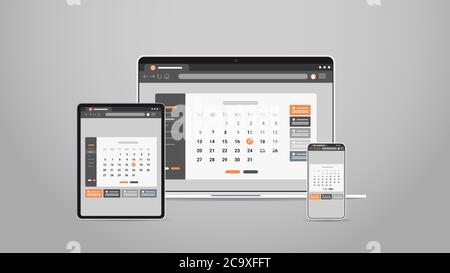 laptop tablet and smartphone screns cross platform application development adaptive user interface responsive web design horizontal vector illustration Stock Vector