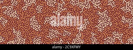 Turing background, organic liquid texture. Pattern with fluid ink shapes, beige orange brown color. Widescreen backdrop, panorama graphic template. Ve Stock Vector