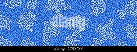 Turing background, organic liquid texture. Pattern with fluid ink shapes, aqua blue color. Widescreen backdrop, panorama graphic template. Vector illu Stock Vector