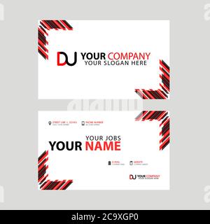 Business card template in black and red. with a flat and horizontal design plus the DU logo Letter on the back. Stock Vector