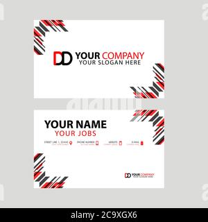 Business card template in black and red. with a flat and horizontal design plus the DD logo Letter on the back. Stock Vector