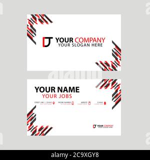 Business card template in black and red. with a flat and horizontal design plus the DT logo Letter on the back. Stock Vector