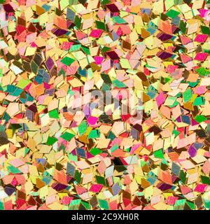 Mulicolored glitter in rhombus form, sparkle confetti texture. Christmas abstract background. Ideal seamless pattern. Stock Photo