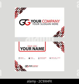 Modern simple horizontal design business cards. with GG Logo inside and transparent red black color. Stock Vector