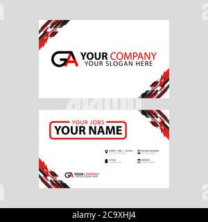 Modern simple horizontal design business cards. with GA Logo inside and transparent red black color. Stock Vector