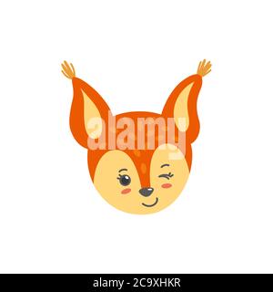 Winking squirrel face. Emotion expression like emoji. Vector illustration in flat style Stock Vector