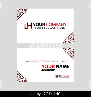 Horizontal name card with decorative accents on the edge and bonus IH logo in black and red. HI Logo Design Stock Vector