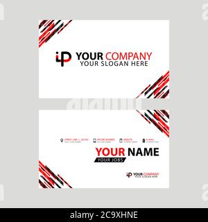 Horizontal name card with decorative accents on the edge and bonus IP logo in black and red. PI Logo Design Stock Vector