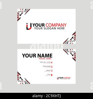 Horizontal name card with decorative accents on the edge and bonus IJ logo in black and red. JI Logo Design Stock Vector