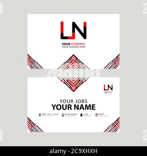 Horizontal name card with LN logo Letter and simple red black and triangular decoration on the edge. NL Vector Logo Stock Vector