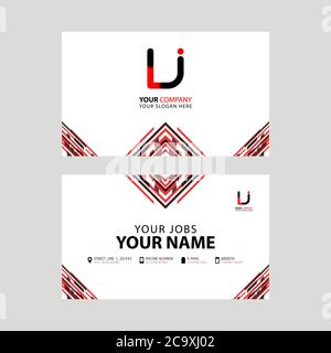 Horizontal name card with LJ logo Letter and simple red black and triangular decoration on the edge. JL Vector Logo Stock Vector