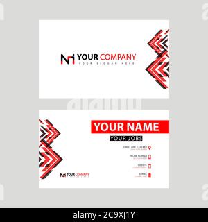 Business card template in black and red. with a flat and horizontal design plus the NI logo Letter on the back. IN Logo Concept Stock Vector