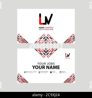 Horizontal name card with VL logo Letter and simple red black and  triangular decoration on the edge.