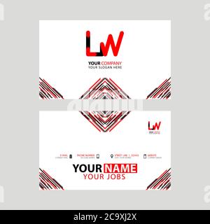 Horizontal name card with LW logo Letter and simple red black and triangular decoration on the edge. WL Vector Logo Stock Vector